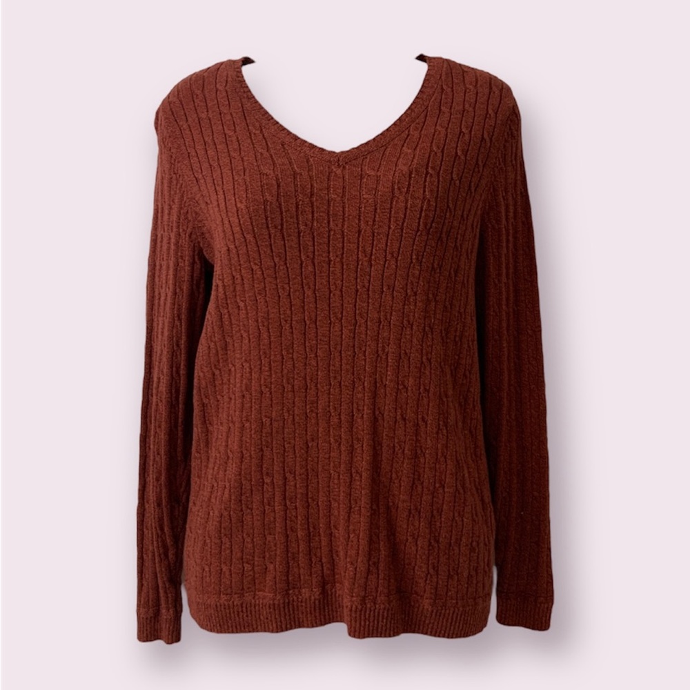 Rust Croft&Barrow V-Neck Ribbed Sweater
